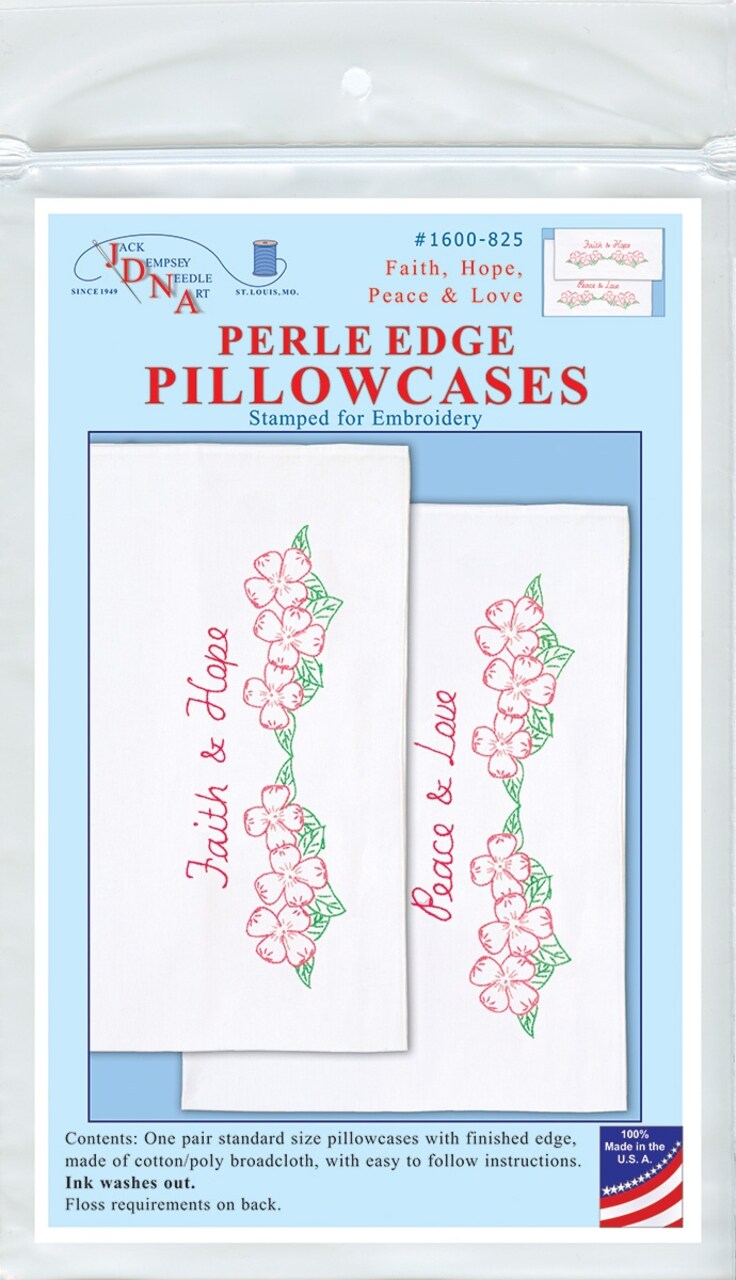 Jack Dempsey Stamped Pillowcases W/White Perle Edge 2/Pkg-Faith, Hope, Peace & Love